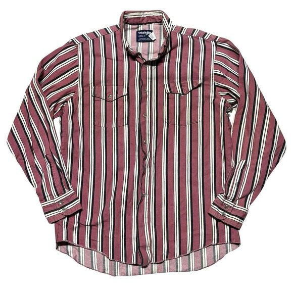 Wrangler Men's Vintage Striped Western Pearl Snap Shirt Size 16.5x35 - Picture 1 of 4